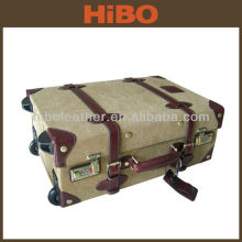 Canvas and leather trolley travel luggage